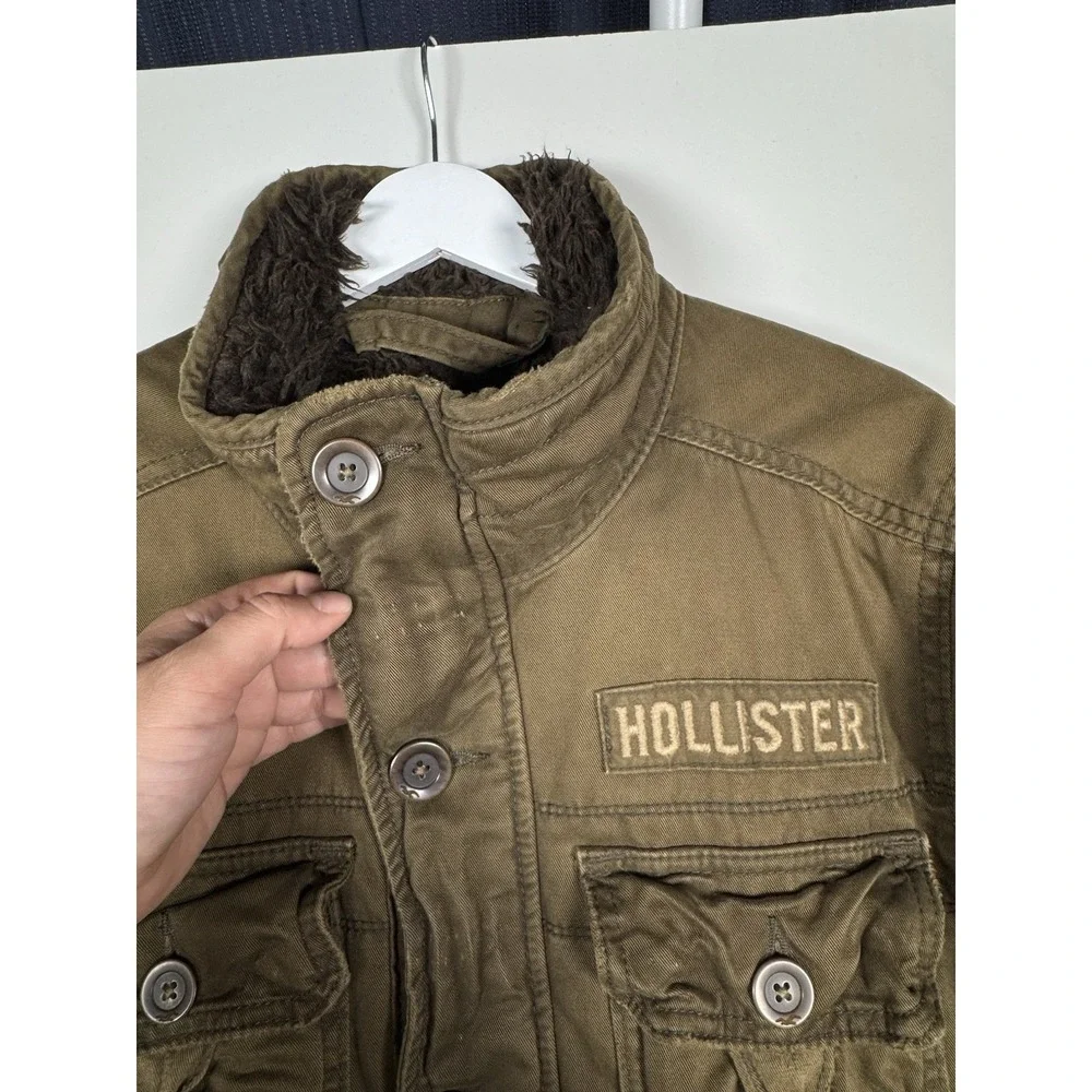 VTG Hollister Carpinteria Brown/Olive Faux Fur Lined Field Jacket L Distressed